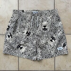 Duvin Swim Trunks Mens Medium Leopard Print Graphic Board Shorts Mesh Lined